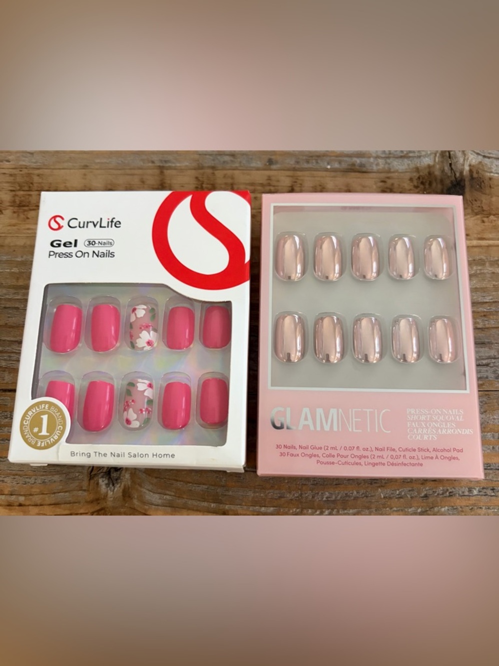 CurvLife Gel & GLAMnetic Press-On Nail Duo in Pink and Rose Gold